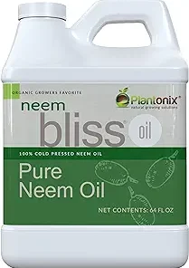 Neem Bliss - Pure Neem Oil for Plants - Organic Neem Oil Spray for Plants, 100% Cold Pressed Neem Oil - OMRI Listed Pure Neem Oil - All-Natural Neem Oil Concentrate Leaf Polish For Plants (64 Fl Oz)